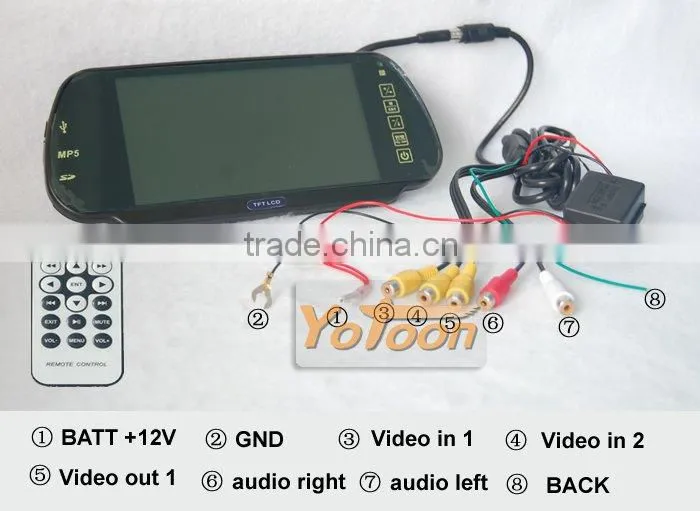 Car 7" Rear View Mirror LCD MP5 Monitor USB SD with bluetooth