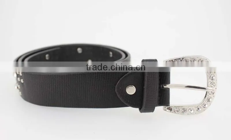 Women's classical metal and rhinestone studded 33Mm belt leather with shiny rhinestone buckle