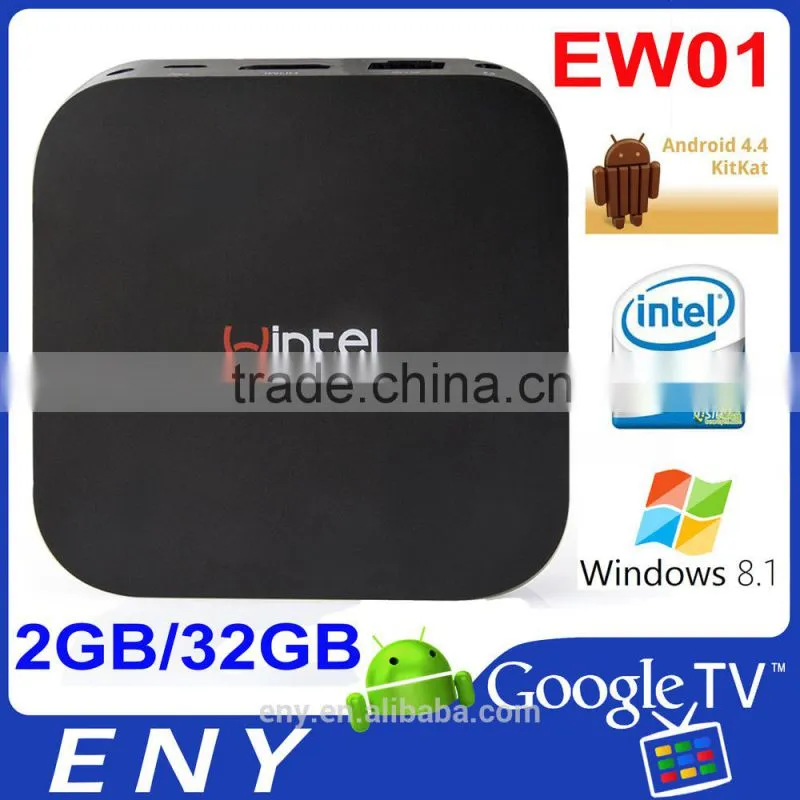 2015 New EW01 Windows 8.1 Android 4.4 CPU Intel Bay Trail-T CR Atom Z3735F iptv set top box