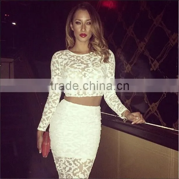 white nightclubs slim dress Europe and the elegant two-piece outfit bandage dress, latest net dress designs