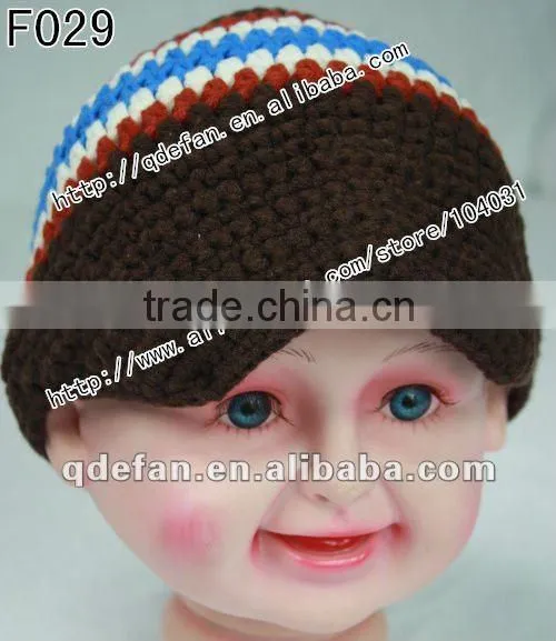wholesale 100% cotton plain knitted patterns crochet baby boy caps infant peaked cap