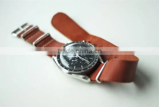 New arrival leather nato strap with stainless steel buckle strap , 20 mm is available