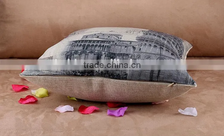 2015 europeanism leaning tower Pisa cotton and linen hold pillow Sofa cushion cover home furnishing hold pillow