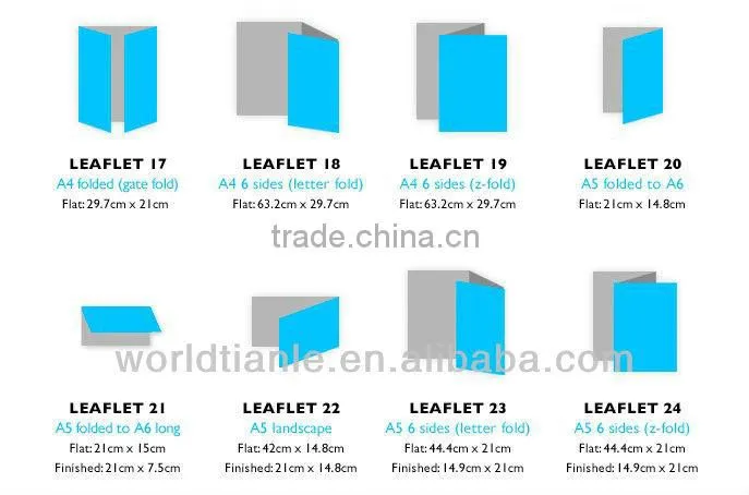 2013 Hot Sales! Different Size full color printing folded Leaflet