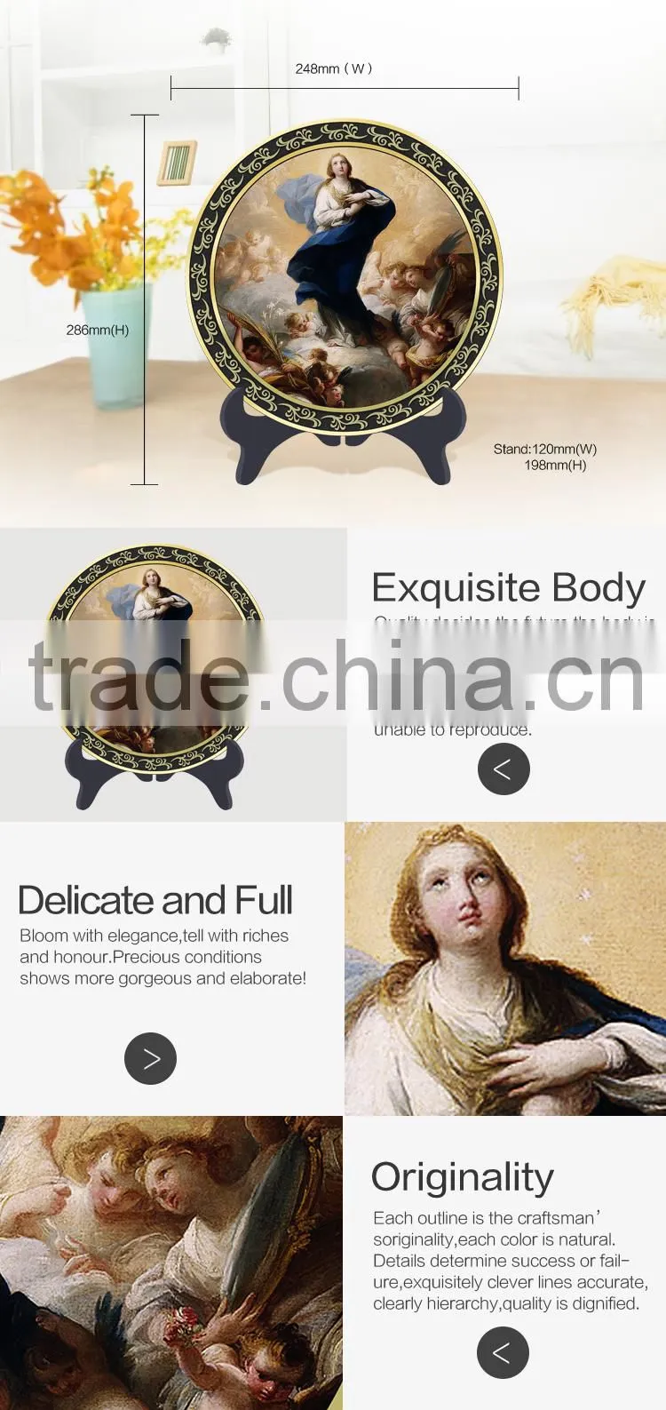 Eco-friendly religious Catholic Christian blessed Virgin Mary baby angels decorative carbon custom tourist souvenir plates