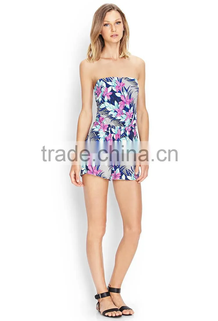 2014 Women Tropical Floral Strapless Romper women romper