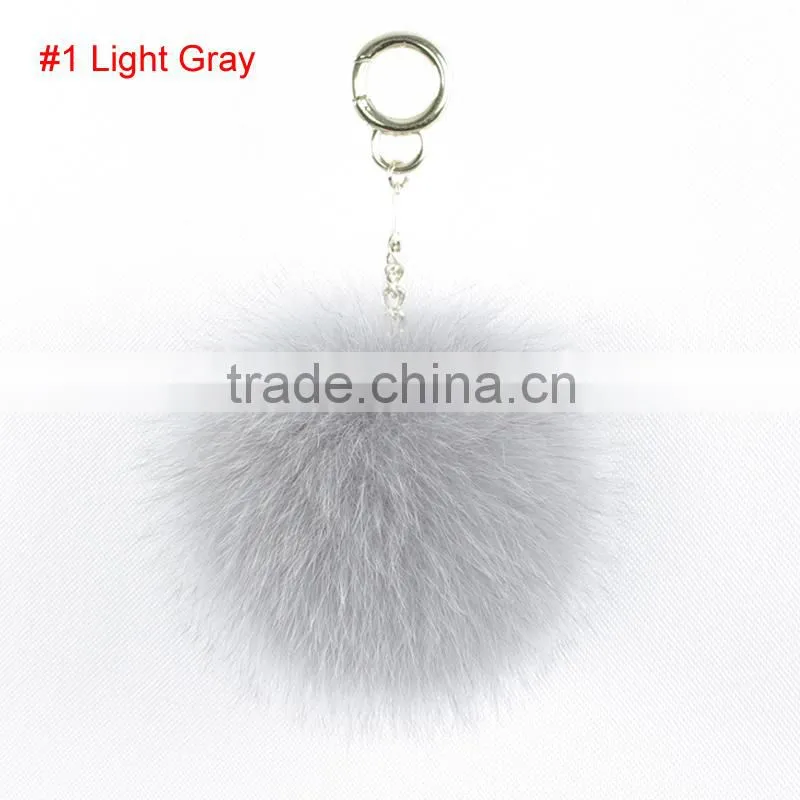 Fashion design factory wholesale fox fur pompoms keychain lovely keychain with fur pompoms KZ151001