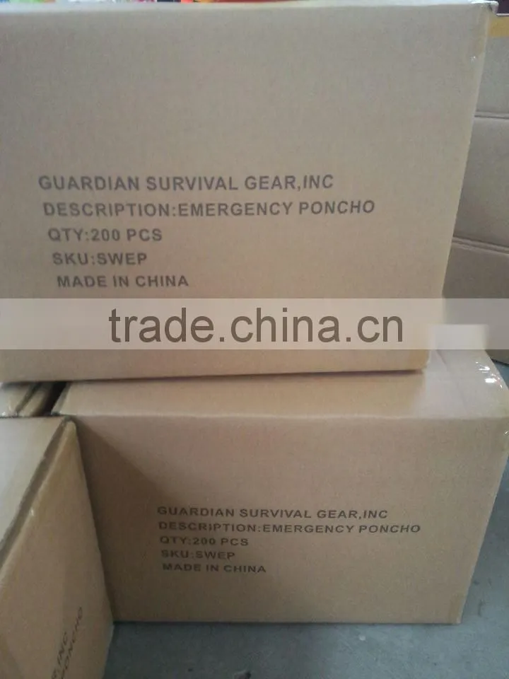 PE rainponcho orange color within paper card in the packing zipper bag