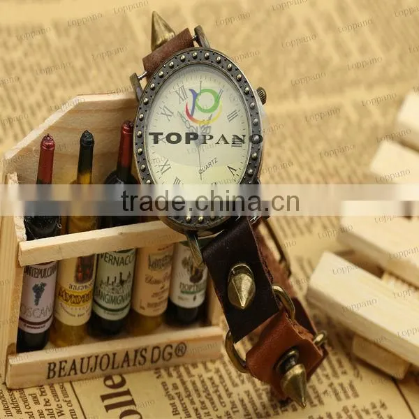 most popular alloy jewelry vintage style teen cow genuine leather bracelet vintage watch bracelet