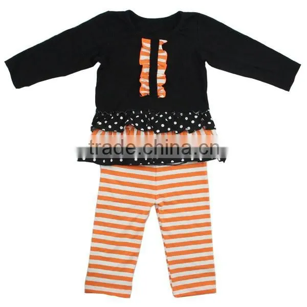 Wholesale halloween costume for kids clothing set black top and orange white pants for children suit