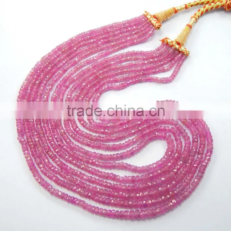 Natural Pink Sapphire Roundel Faceted Beads