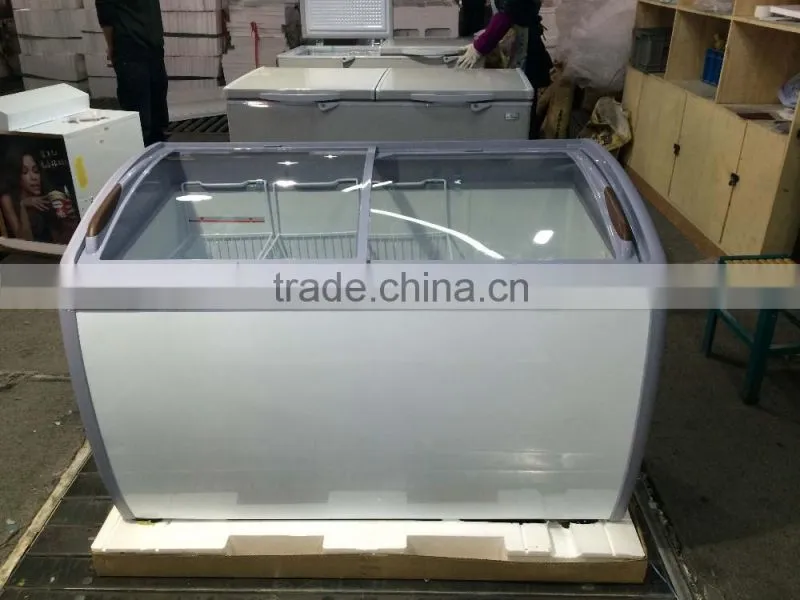 Sliding glass top chest freezer for ice cream storage