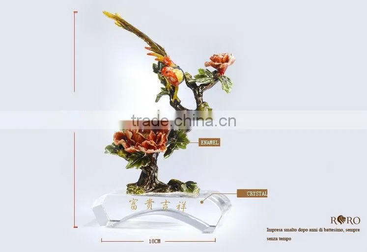 RORO Wealth and Auspice peony enamel pewter crystal decorative article for home decoration