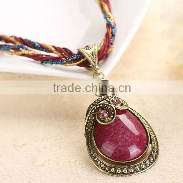 Women Vintage Water Drop Stone Pendant Necklace