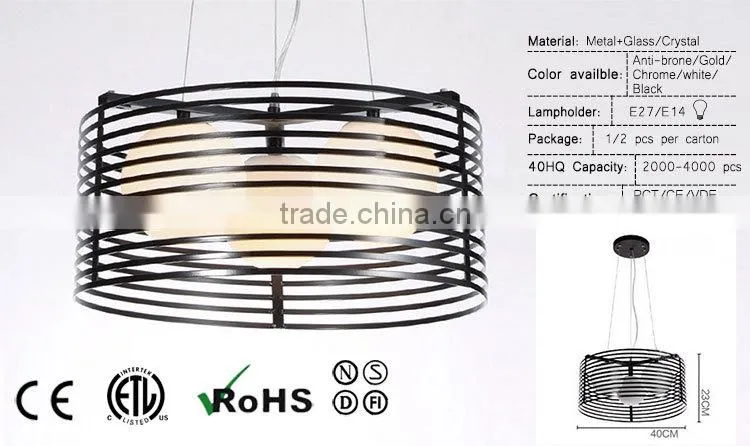 metal frame glass shade black painting big hotel pendant light