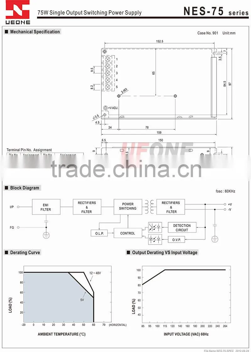 DC-DC switching power supply 48v to 5v 20a switching power supply 100w