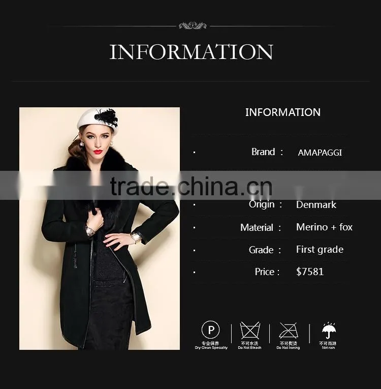 Top Grade Winter Women's Long Real Black Sheep Fur Coat Made In China