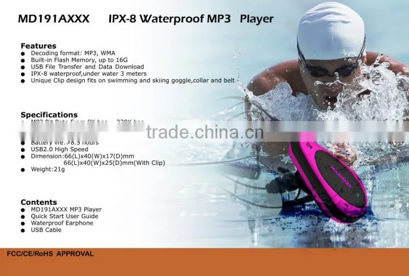 mini waterproof swimming mp3 player