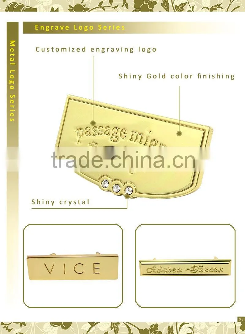 New Design Shiny Gold Metal Logo For Handbag