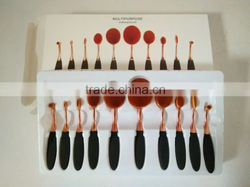 2016 Hot sale Makeup Brushes 10 Pcs Toothbrush Style Makeup Brush Set Rose Gold Oval Cosmetic Makeup set
