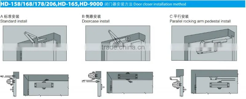 HD165 aluminum hold open silent door closer