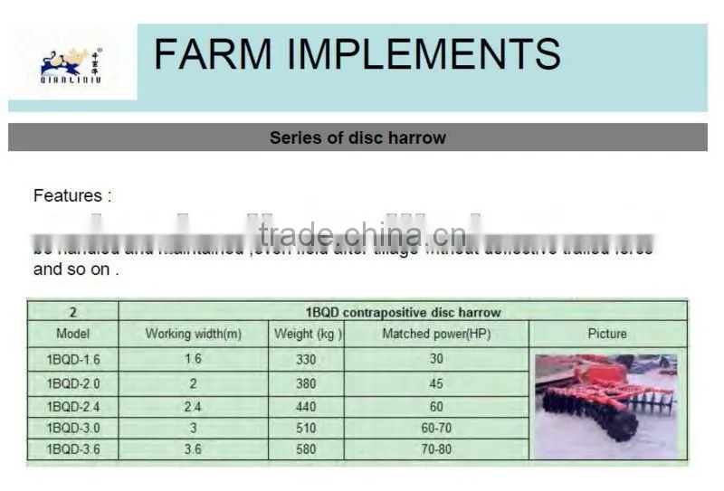 disc harrow --rotary tiller -furrow for tractor