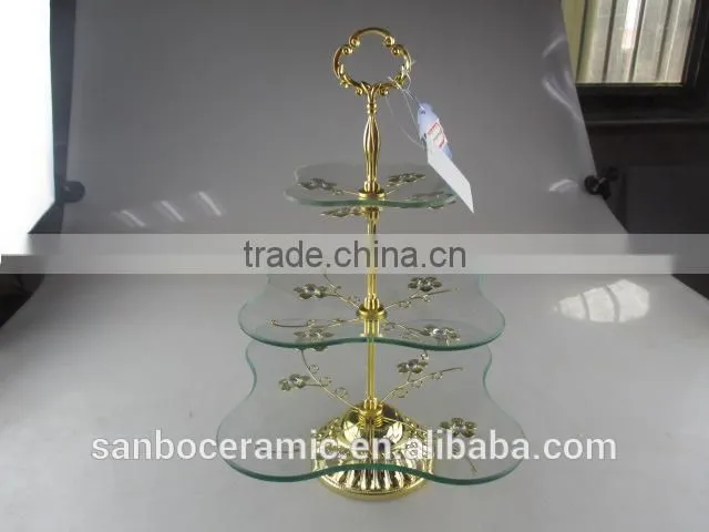 Glass Cake Stand, Gloden glass Cake Stand for Food, Fruit, Cake Use