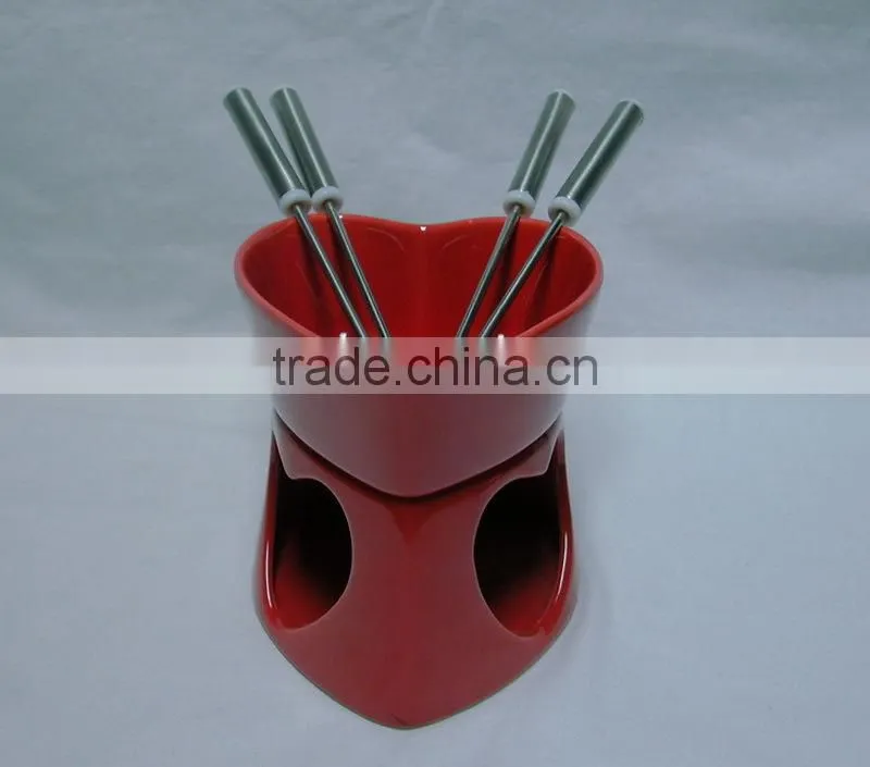 Mail order Ceramic Fondue Sets, Valentine-Day Fondue with Candle and forks