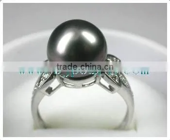 925 silver ring setting with black tahitian pearl ring