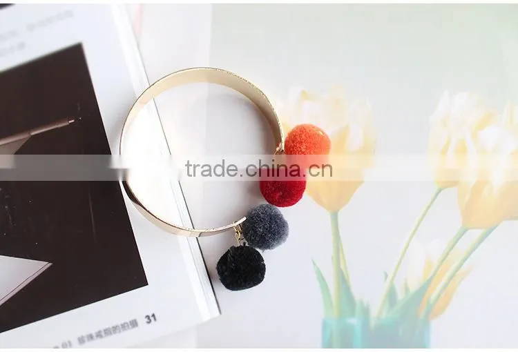 colorful pom pom gold cuff bangle Bohemian pompon cuff bangle