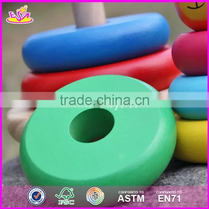 2017 new design colorful bear educational wooden baby stacking rings W13D137