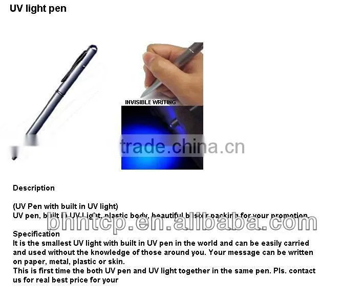BHN009 Promotional Gifts Plastic Spy Magic UV Pen with Led UV Light