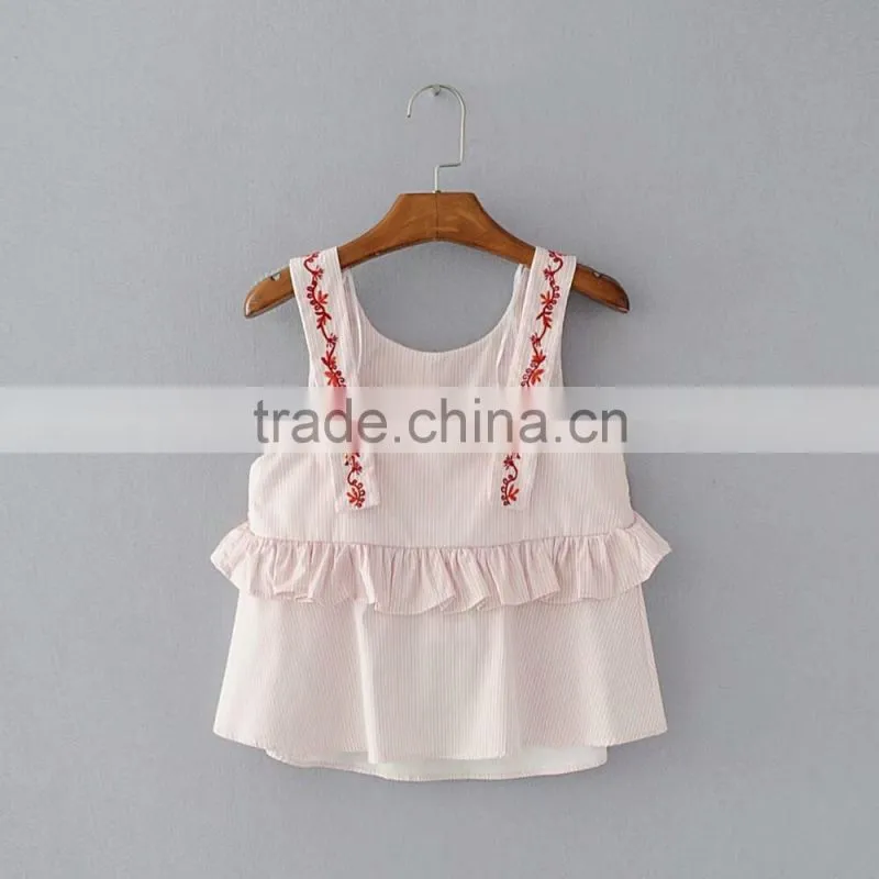Women latest design branded embroidery stripe tank top