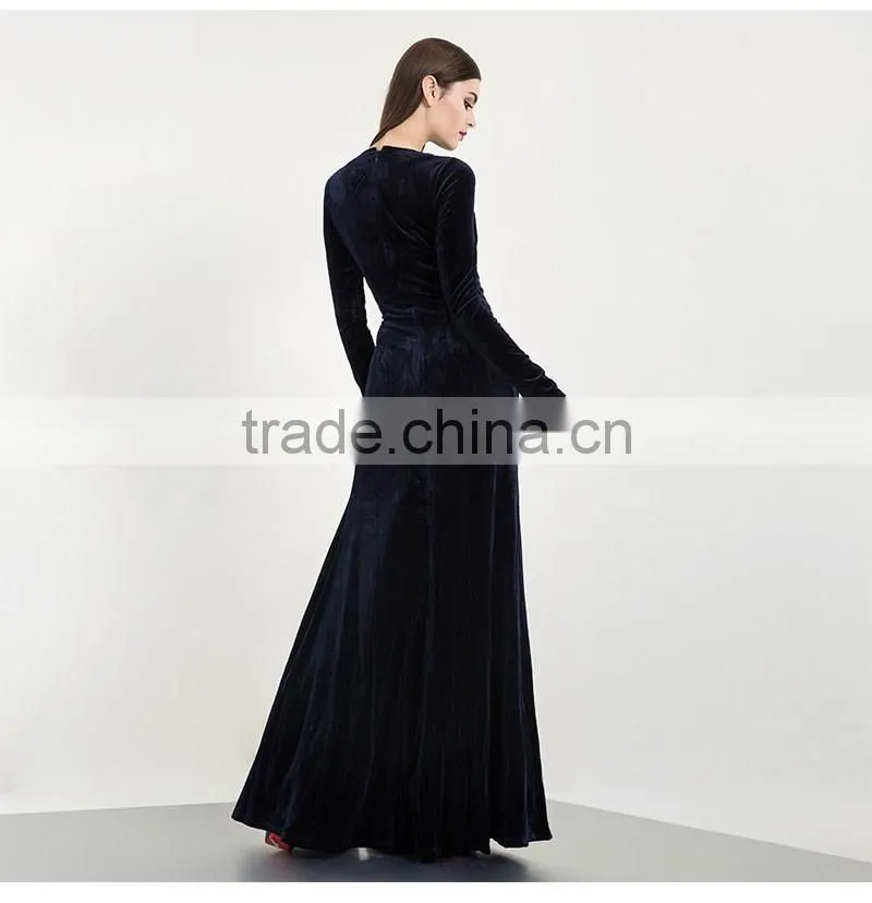 Evening Dresses Pretty Blue Long Sleeve Women Long Formal Party New Arrival Velvet Evening Dresses