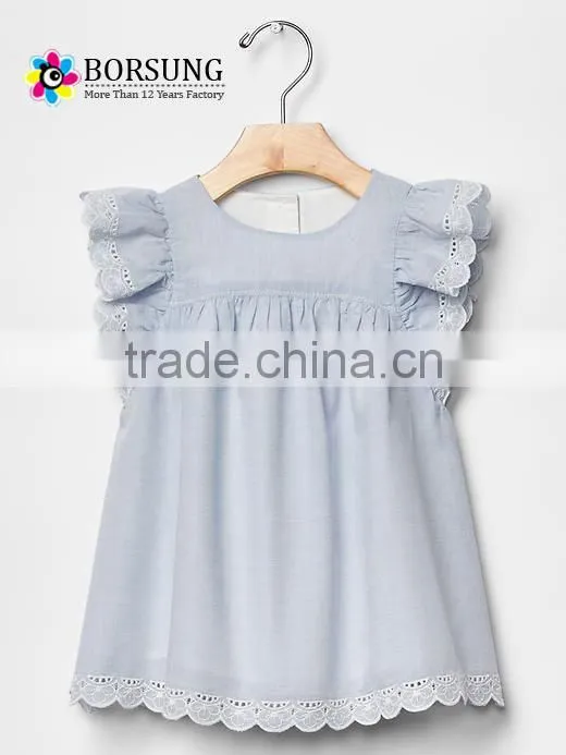 Latest fashion blouse design baby lace short angle sleeve girls cotton tops pictures