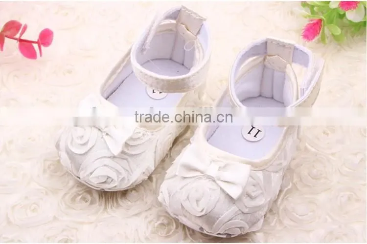 White rose shading baby girls dress shoes with bowknot