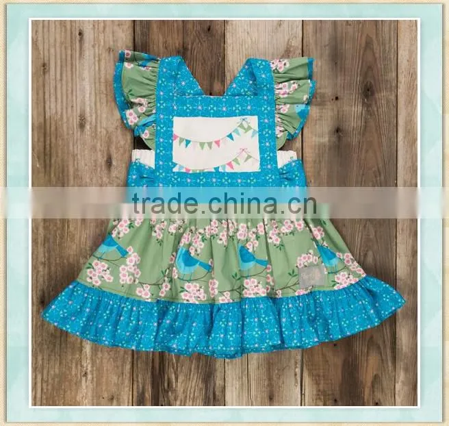2017 Factory provide best price baby clothes 3-5 year old girl dress print colorful flags ruffle sleeve maxi dress for baby