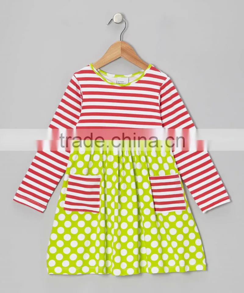 Latest Girls Kiwi Punch Pocket Dress With Ruffle And Polka Dot Pretty Girl Clothing Z-GD80804-7