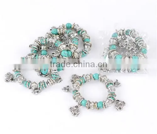 Turquoise Halloween Skull Beads & Dangle Beads Elastic Bracelets 9.1 Inch