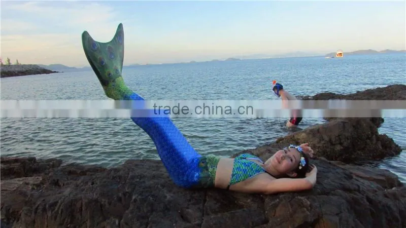 Swimmable kids 6-12 years peacock mermaid tail swimsuit for girls