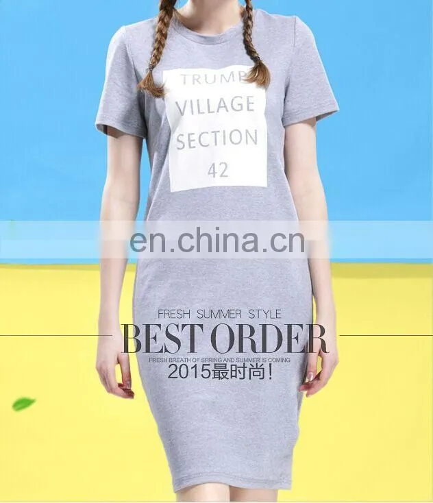 gray short sleeve slim fit printed cotton dress tulip shape