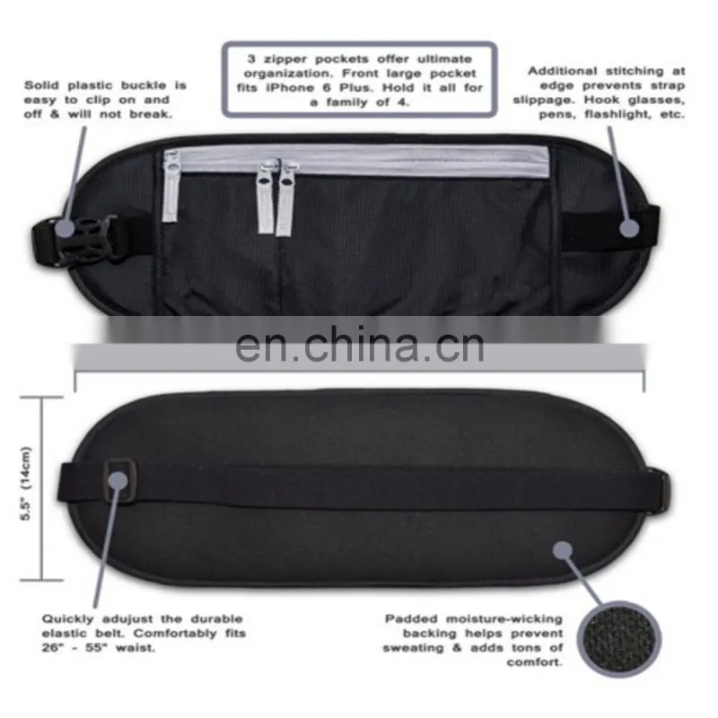 Rfid Blocking Black Ripstop Nylon Travel Waist Phone Pocket