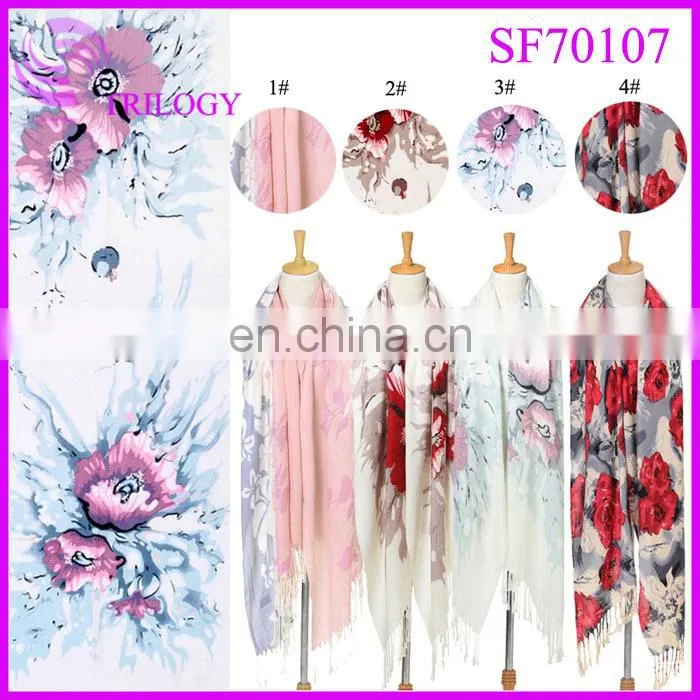 muslim scarf new design with chinese flower scarf pattern