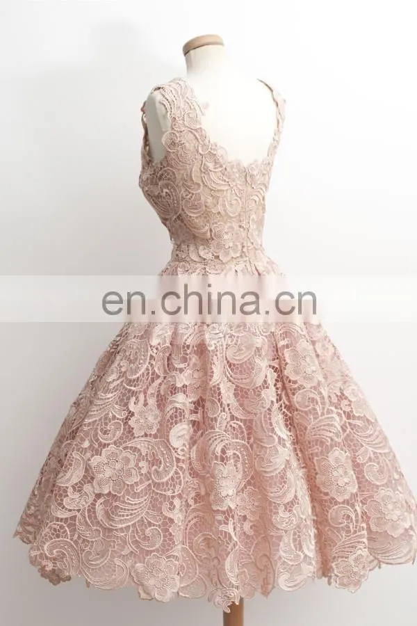 Vestidos de Formatura Sweety Pink Square Lace Prom Dresses 2016 Sleeveless Knee Length Homecoming Dresses Vestidos De Coctel