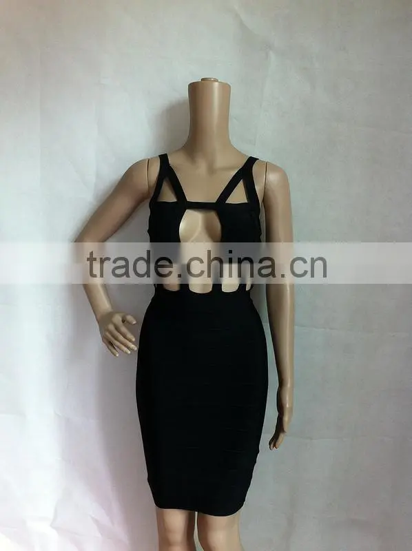 Summer dress Wholesale high quality sey and elegant fashion Ladies cutout strap black white red blue evening party bandage dress