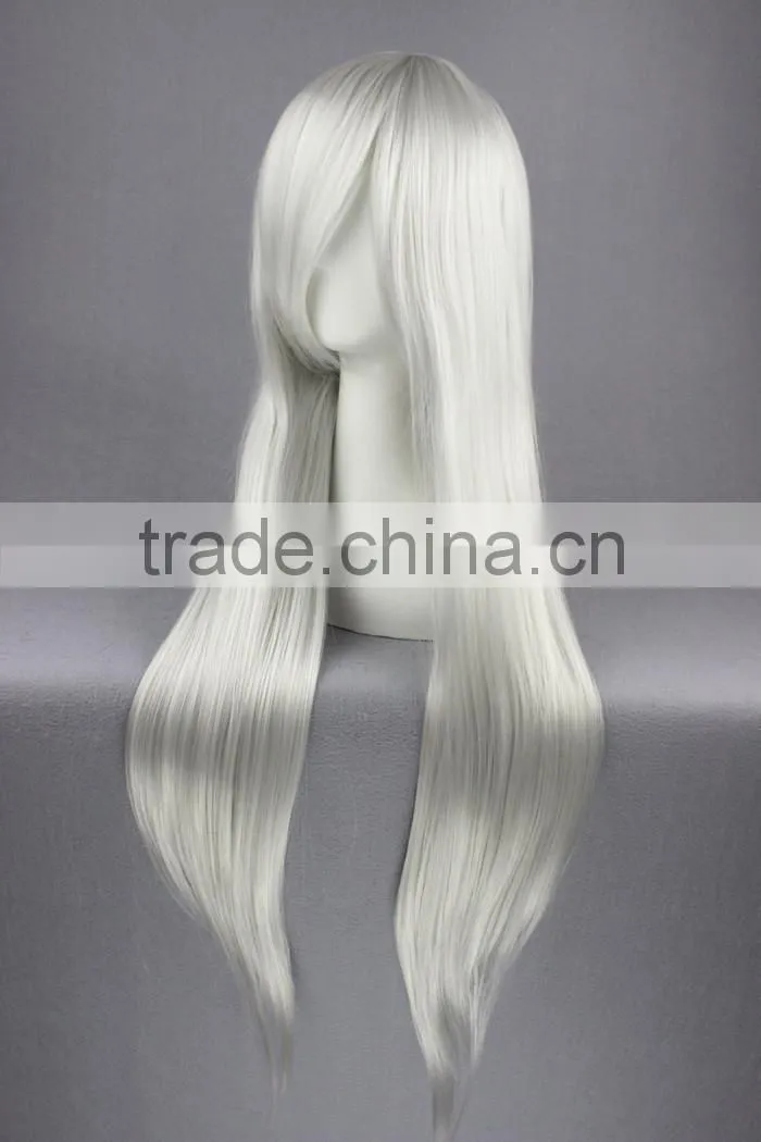 High Quality 80cm Long Straight FINAL FANTASY-Sephiroth Silvery White Synthetic Anime Wig Cosplay Hair Wig Party Wig
