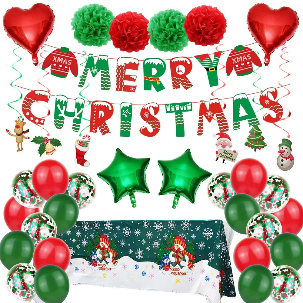 Christmas Party Decoration Supplies, Reindeer Balloon Banner Christmas Latex Ball Set New Year Decor