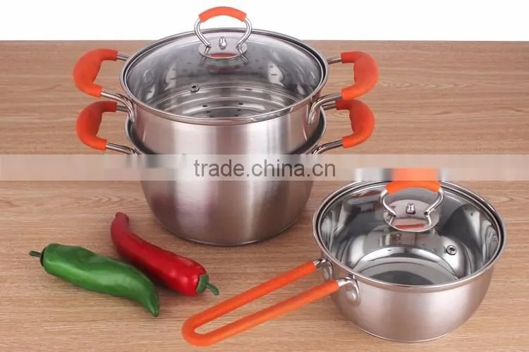 18/8 Stainless steel cookware set with silicone handle