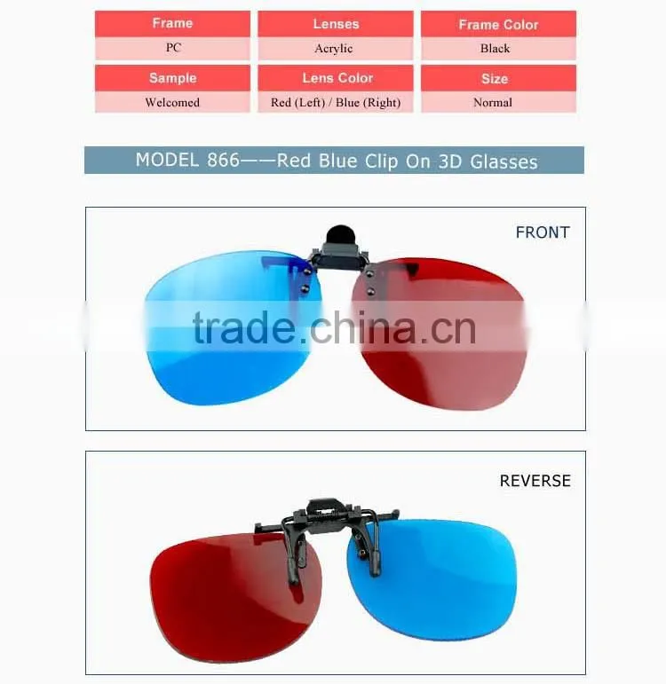 Clip On 3D Red Blue Glasses for Shortsighted People
