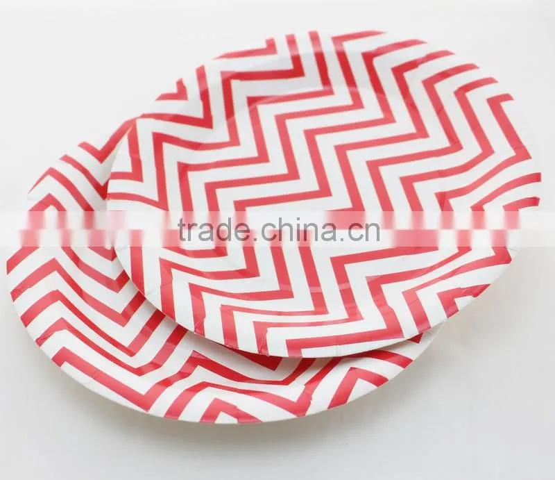 Party Products Supply 9 Inch Chevron Paper Plate Paper Dish 6 Colours